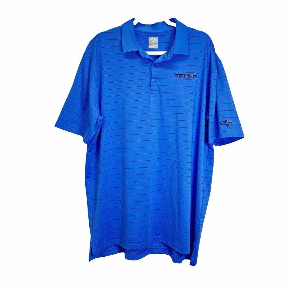 Callaway Polo Shirt Mens Size XL Blue Striped Opti Dri Golf Short Sleeve Casual